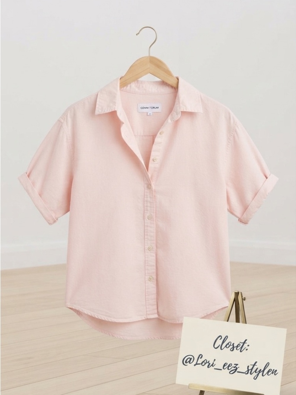 Denim Forum Light Pink Short-Sleeve Button-Up Blouse